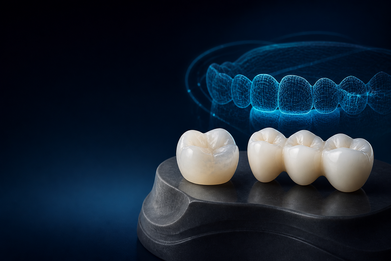 Coroa e ponte cerâmicas com planejamento odontológico digital